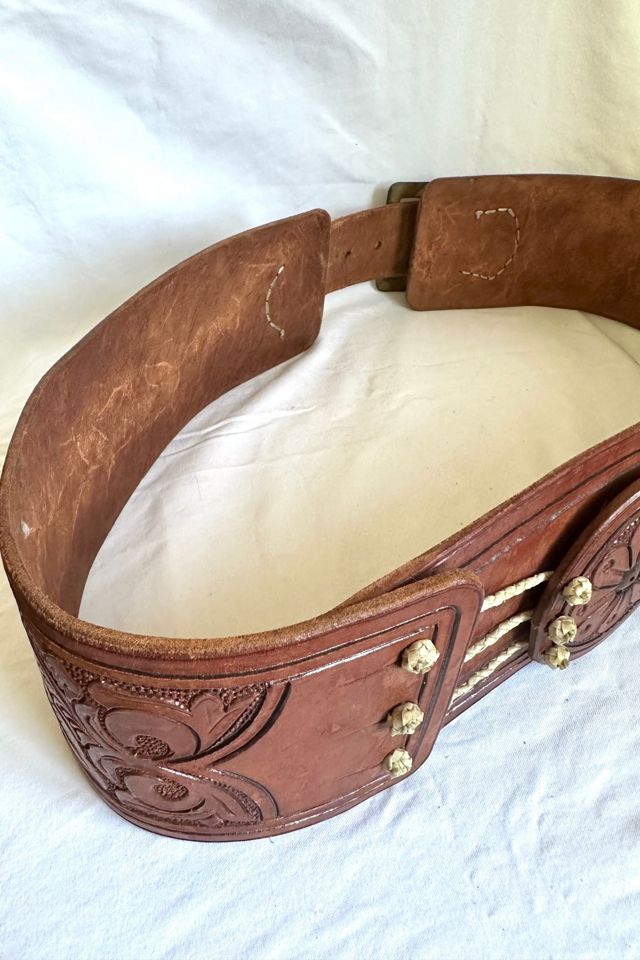 Cut Work Vintage Leather Belt S-L main image 1