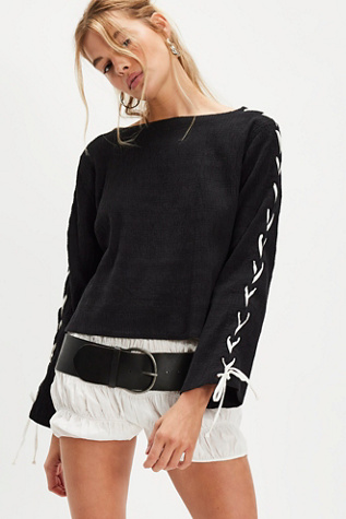 We The Free Laced-Up Tee at Free People in Black, Size: XS