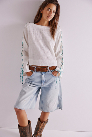 We The Free Laced-Up Tee at Free People in Optic White Combo, Size: XL