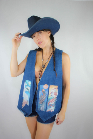 1980s Coastal Birds Denim Vest Selected By Moons + Junes Vintage