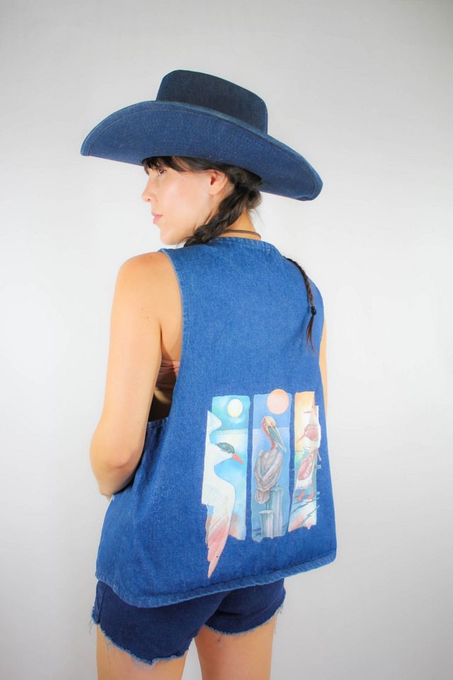 1980s Coastal Birds Denim Vest Selected By Moons + Junes Vintage #1