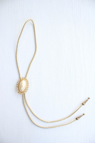 Vintage Pearl Rhinestone Pendant Gold Bolo Tie Selected By Moons + Junes Vintage