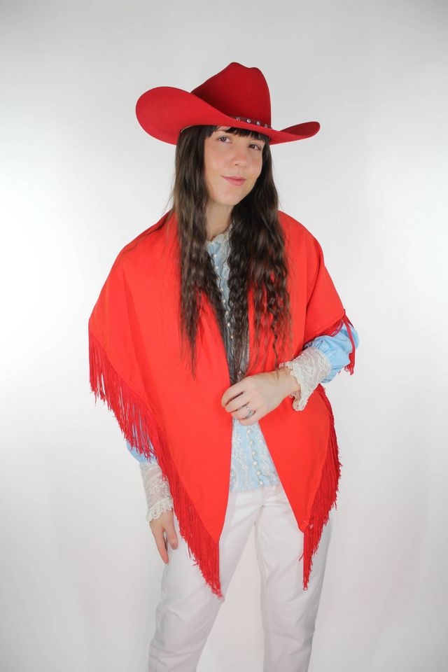 Vintage Red Western Fringe Shawl Selected By Moons + Junes Vintage #2