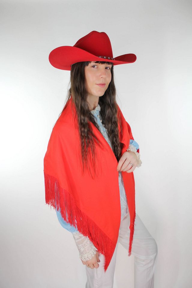 Vintage Red Western Fringe Shawl Selected By Moons + Junes Vintage #3
