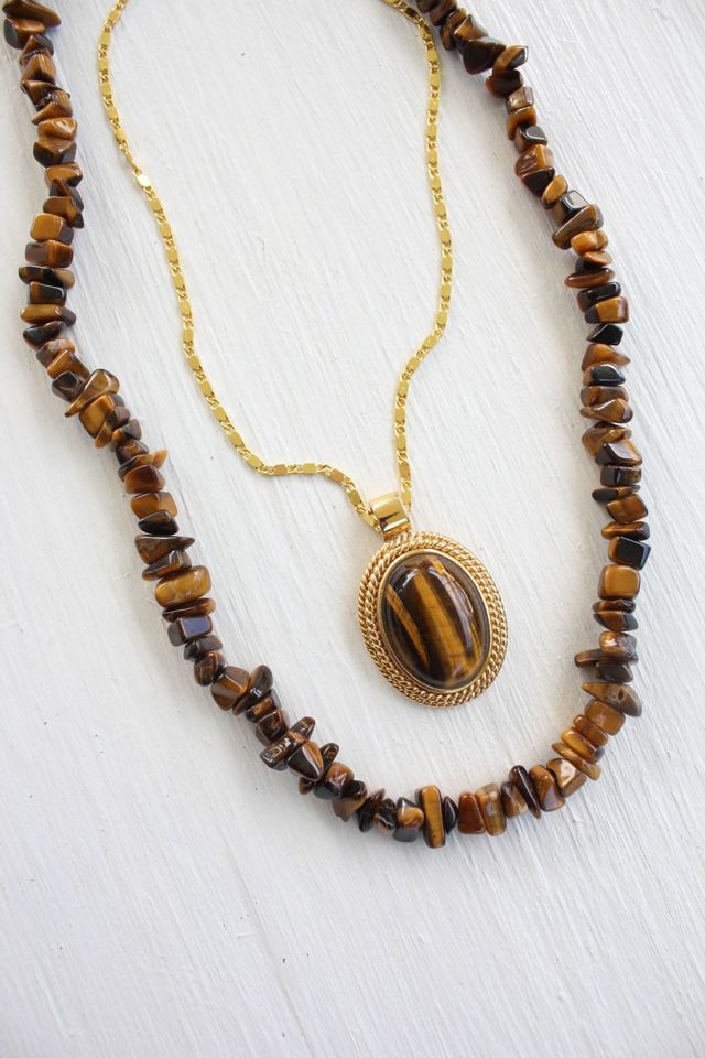 Vintage Tigers Eye Pendant Necklace Selected By Moons + Junes Vintage #1