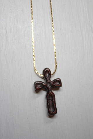 Vintage Carved Wooden Cross Pendant Gold Necklace Selected By Moons + Junes Vintage
