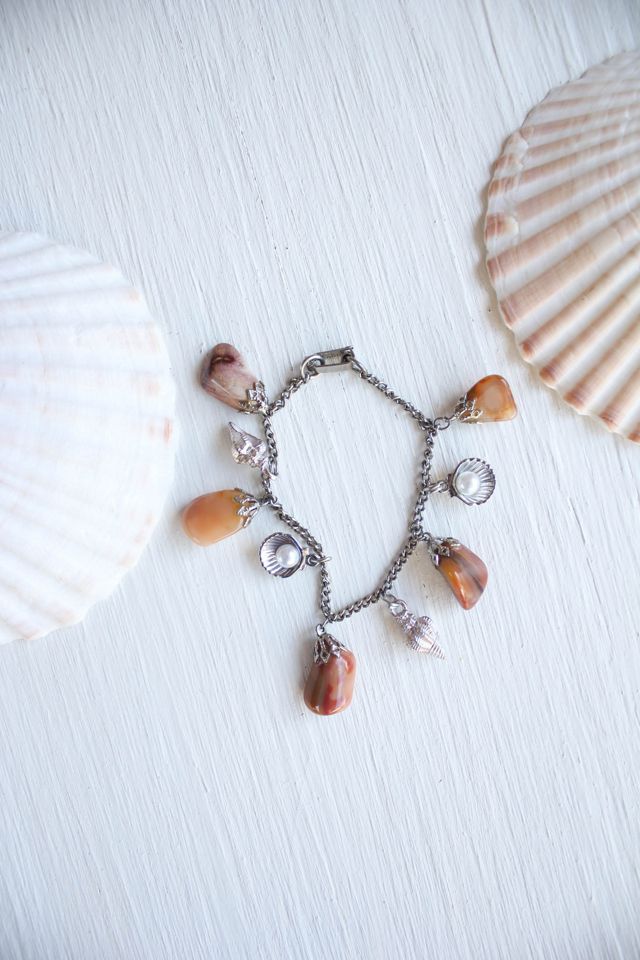 Vintage Seaside Pearl Shell Charm Bracelet Selected By Moons + Junes Vintage #1