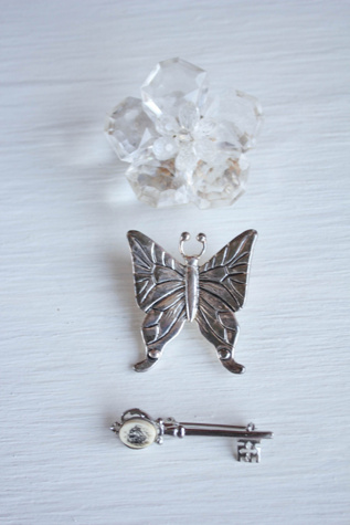 Vintage Butterfly Flower & Key Brooch Pin Set Selected By Moons + Junes Vintage