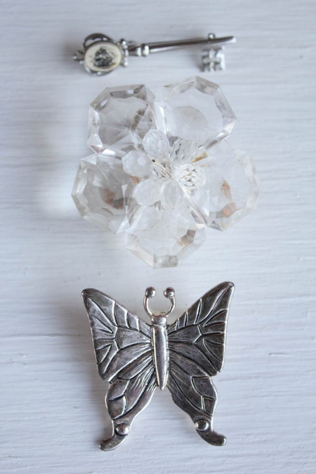 Vintage Butterfly Flower & Key Brooch Pin Set Selected By Moons + Junes Vintage #2