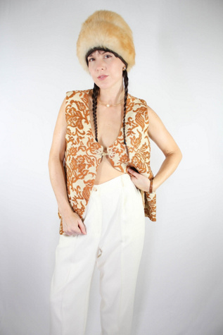 1970s Floral Tapestry Artisan Woven Tweed Vest Selected By Moons + Junes Vintage
