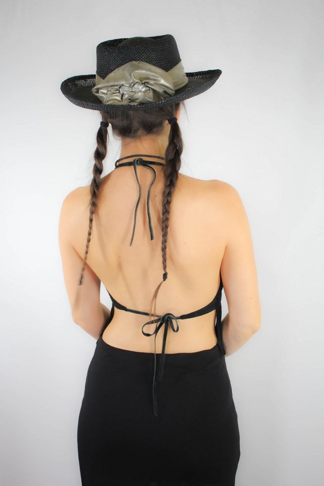 1970s Black Rose Fringe Backless Halter Crop Top Selected By Moons + Junes Vintage #3