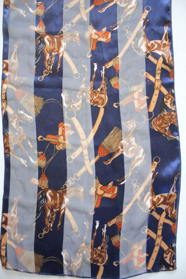 Vintage Western Horse Sheer Silk Scarf Selected By Moons + Junes Vintage #1
