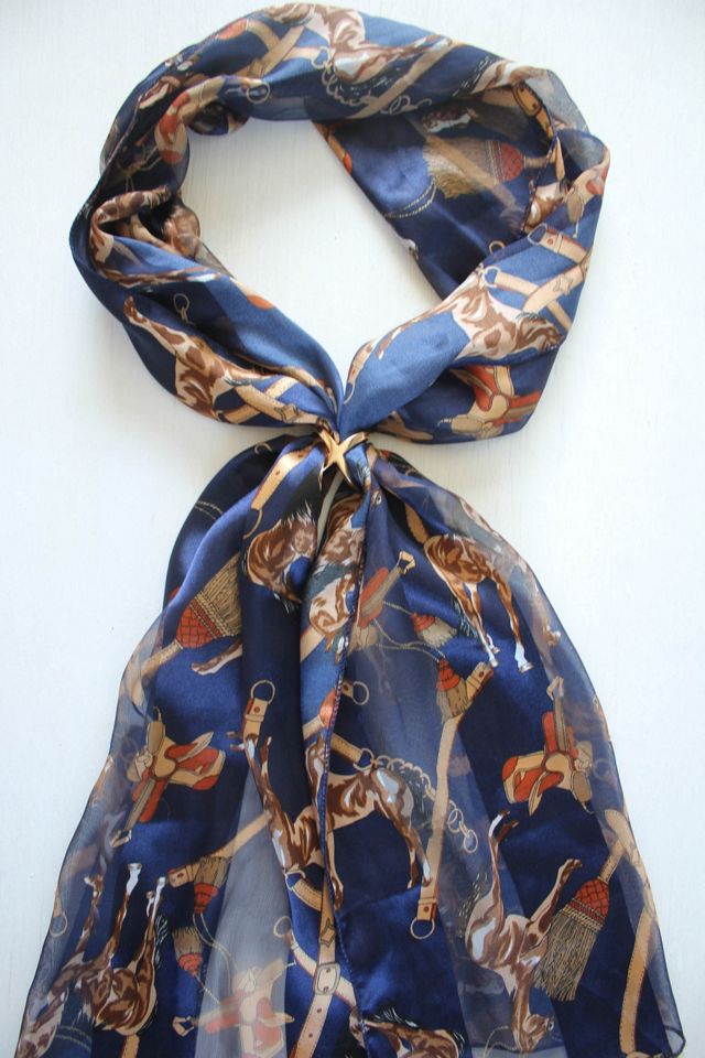 Vintage Western Horse Sheer Silk Scarf Selected By Moons + Junes Vintage #2