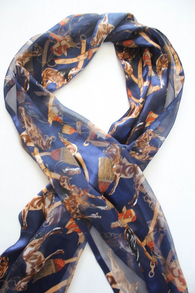 Vintage Western Horse Sheer Silk Scarf Selected By Moons + Junes Vintage #3