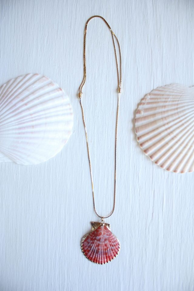 Vintage Gold Coral Shell Pendant Necklace Selected By Moons + Junes Vintage #1