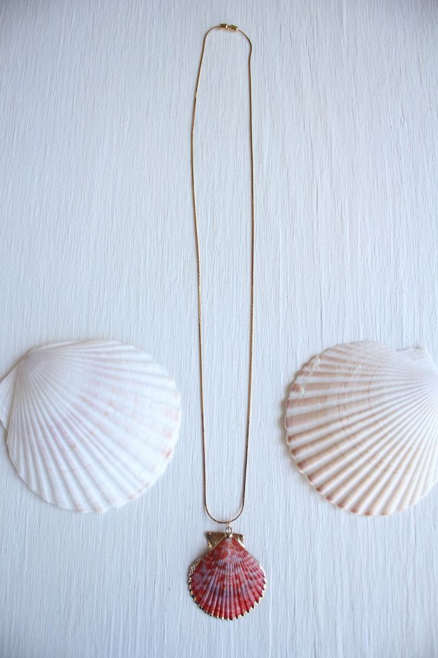 Vintage Gold Coral Shell Pendant Necklace Selected By Moons + Junes Vintage #2