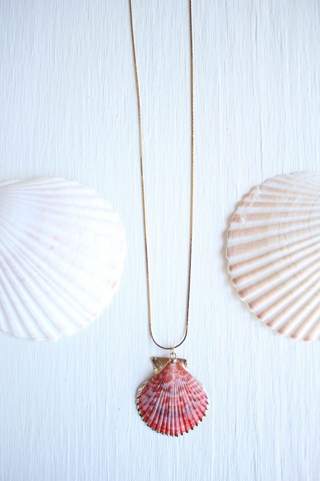 Vintage Gold Coral Shell Pendant Necklace Selected By Moons + Junes Vintage #3