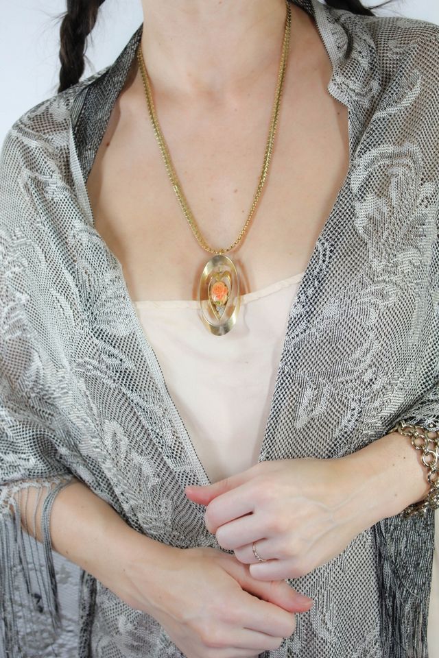 Vintage Rhinestone Rose Heart Pendant Gold Chain Necklace Selected By Moons + Junes Vintage #1