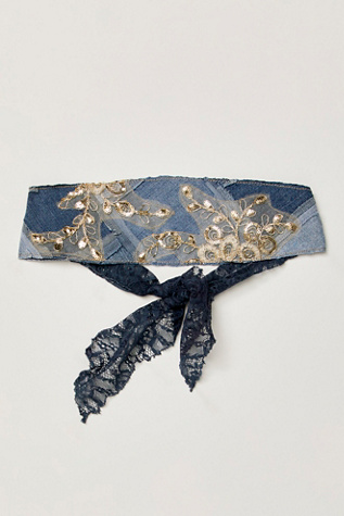 Denim Patchwork Soft Headband By Curried Myrrh At Free People In Denim Blues