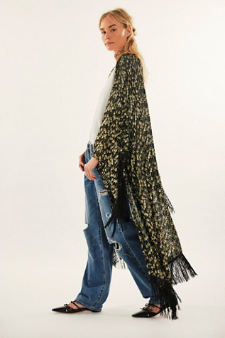 Mirrorball Fringe Kimono At Free People In Black