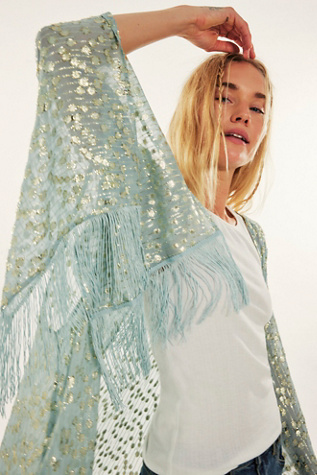 Mirrorball Fringe Kimono At Free People In Teal