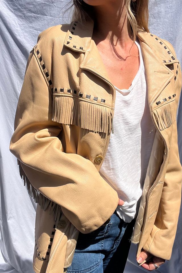 Tan Leather Western Fringe Jacket Selected by Wax Plant