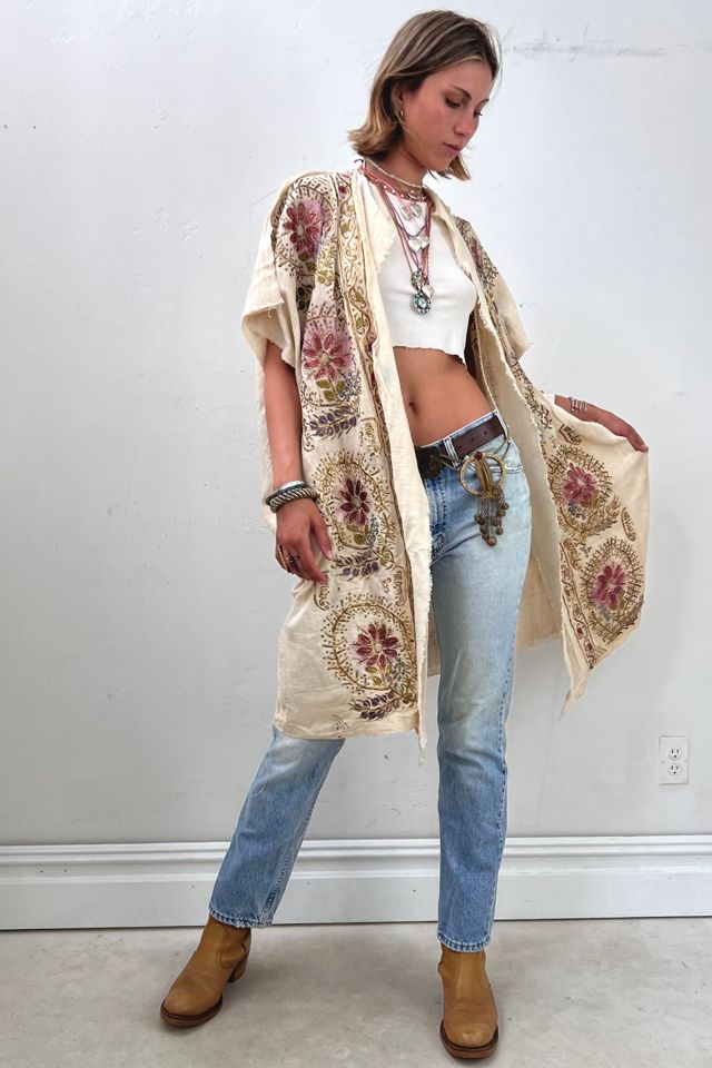 Anna Corinna Reworked Vintage Fringed Block Print Jacket