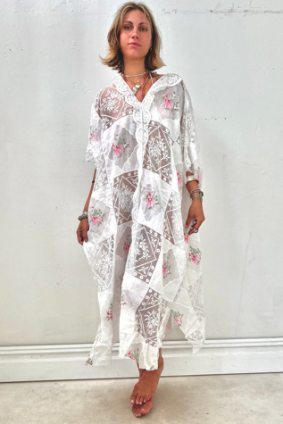 Anna Corinna Reworked Vintage Cross Stitched Ivy Smock Dress