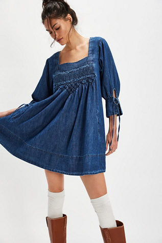 Sonora Denim Mini Dress by Free People in Blue, Size: S