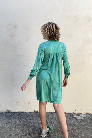 Женское платье The Curatorial Dept. Issey Miyake 1 to 3 Green Pattern Dress Selected, цвет: Бирюзовый — фото 2