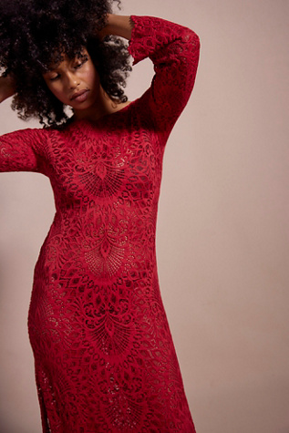 Nightcap Lanai Lace Midi Dress At Free People In Red, Size: XS