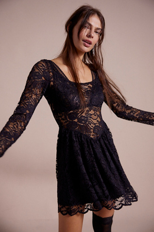 Nightcap Tulip Lace Mini Dress At Free People In Black, Size: Small