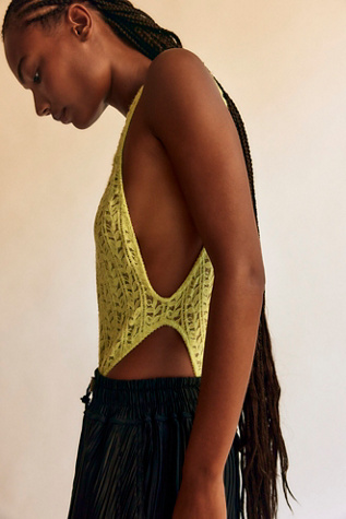 Laura Lace Bodysuit by Mucci at Free People in Matcha Sorbet, Size: Medium