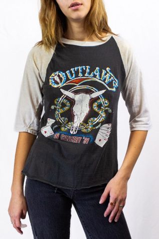 Vintage 1981 Outlaws and UFO Raglan Concert T Shirt Selected by Black Shag Vintage