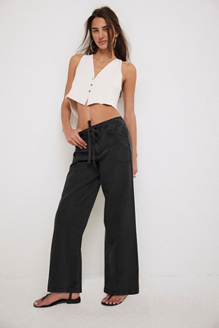 We The Free Leo Linen Pants At Free People In Washed Black, Size: Medium