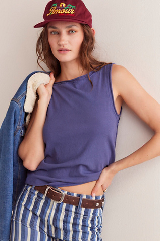 We The Free Roll Neck Muscle Tank Top At Free People In Indigo Pura, Size: Medium