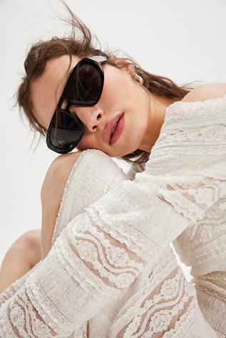 Ricardo Aviator Sunglasses At Free People In Black With Blue Lens