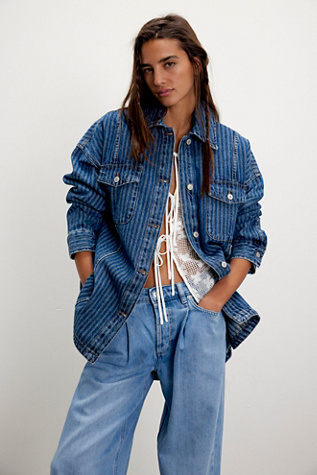 We The Free Dunes Shirt Jacket At Free People In Blue Abyss, Size: Small