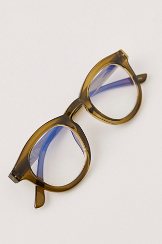 Jules Round Bluelight Reading Glasses At Free People In Olive