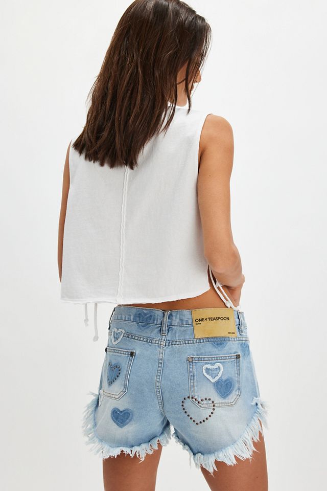 OneTeaspoon Dukes Studded Blue Heart Shorts #1