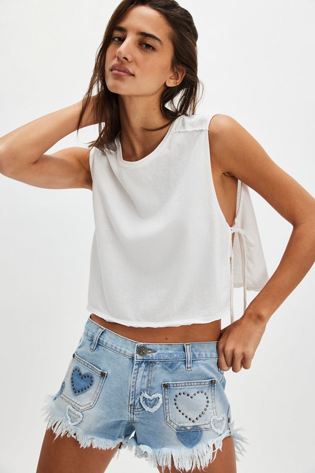 OneTeaspoon Dukes Studded Blue Heart Shorts #2