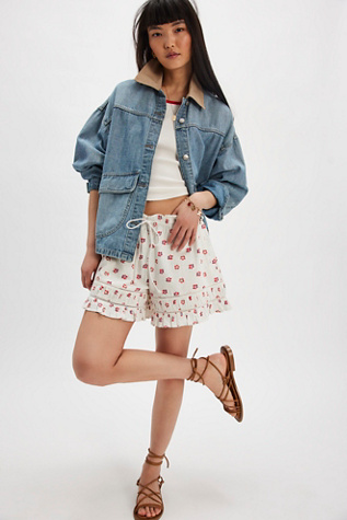Cambridge Printed Pull-On Shorts at Free People in White, Size: XS