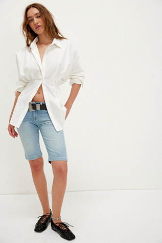 We The Free Real Deal Long Slim Denim Bermuda Shorts at Free People in Light Wash, Size: 25