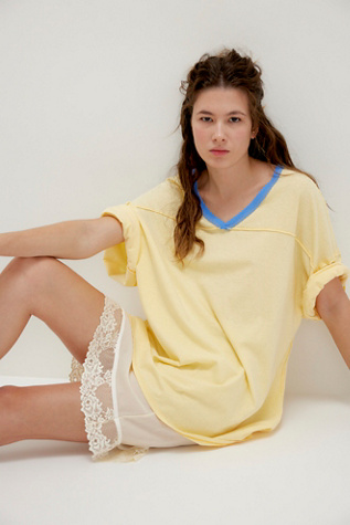 We The Free Two Way Lane Tee At Free People In Lemon Méringue Combo, Size: XL