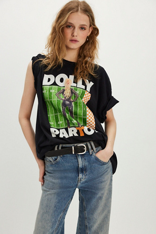 LivyLu Dolly Parton Checker Field T-Shirt at Free People in Black