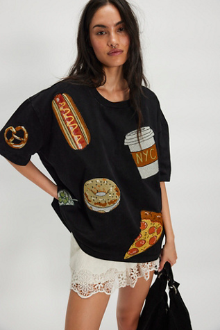 Denim and Bone Dinner Party Embroidered Tee at Free People in New York Party, Size: Medium