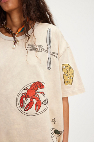 Denim and Bone Dinner Party Embroidered Tee at Free People in White, Size: XS