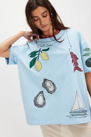 Denim and Bone Dinner Party Embroidered Tee at Free People in Nautical Party, Size: XS