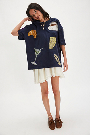 Denim and Bone Dinner Party Embroidered Tee