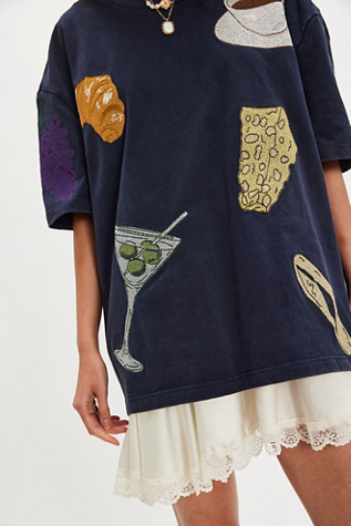 Denim and Bone Dinner Party Embroidered Tee